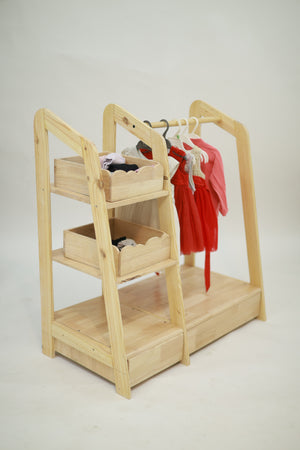 Montessori Wooden Kids Wardrobe | Child-Sized Open Closet & Dress-Up Storage | Toddler Clothing Rack Organizer