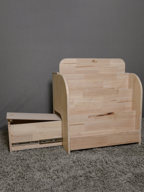Awwlie's book shelf | Compact Wooden Bookshelf with Pull-Out Reading Bench