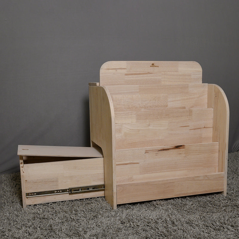 Awwlie's book shelf | Compact Wooden Bookshelf with Pull-Out Reading Bench