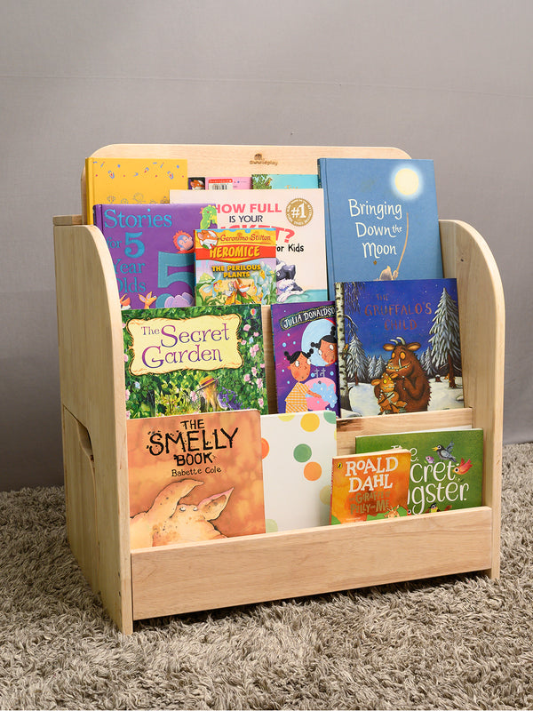 Awwlie's book shelf | Compact Wooden Bookshelf with Pull-Out Reading Bench