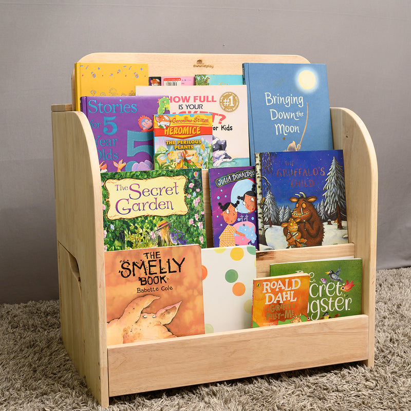 Awwlie's book shelf | Compact Wooden Bookshelf with Pull-Out Reading Bench