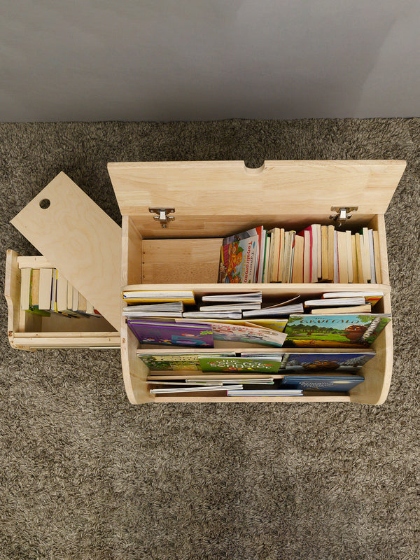Awwlie's book shelf | Compact Wooden Bookshelf with Pull-Out Reading Bench