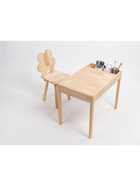 Kids Wooden Activity Table and Chair Set with Built-in Storage | Natural Wood Toddler Desk | Art & Play Station for Children