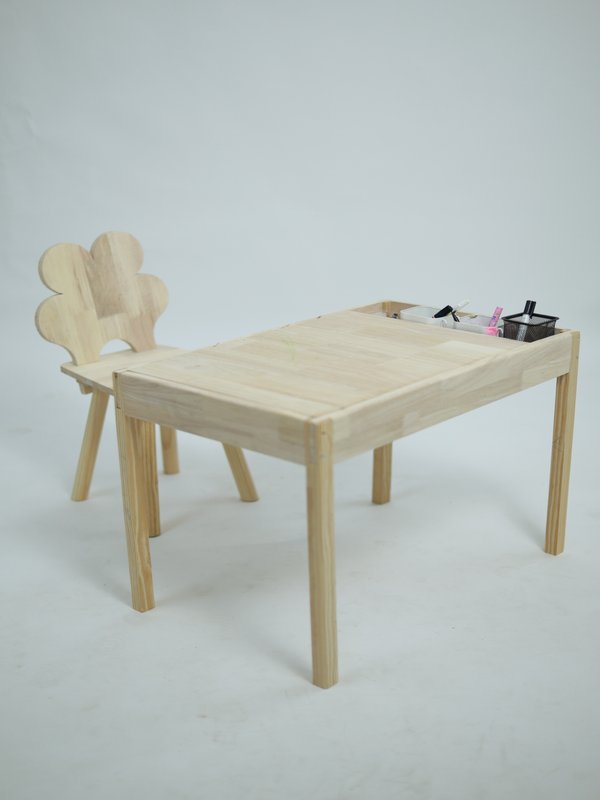 Kids Wooden Activity Table and Chair Set with Built-in Storage | Natural Wood Toddler Desk | Art & Play Station for Children