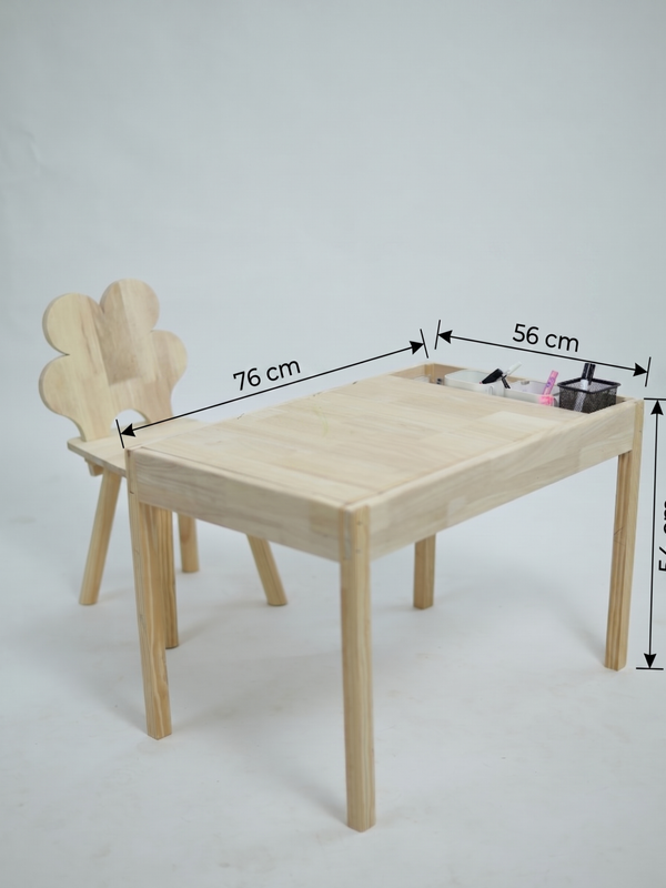 Kids Wooden Activity Table and Chair Set with Built-in Storage | Natural Wood Toddler Desk | Art & Play Station for Children