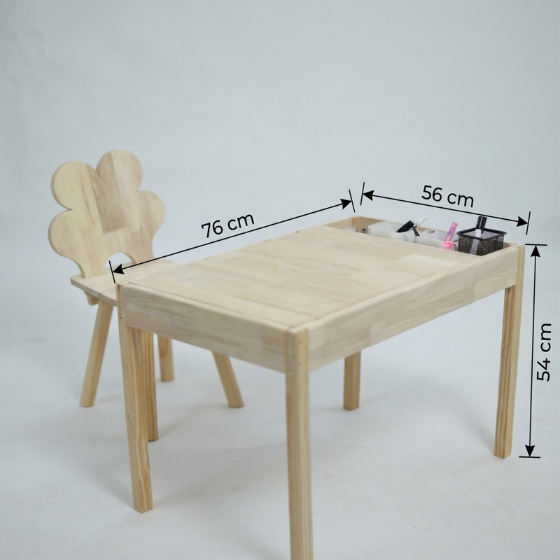 Kids Wooden Activity Table and Chair Set with Built-in Storage | Natural Wood Toddler Desk | Art & Play Station for Children