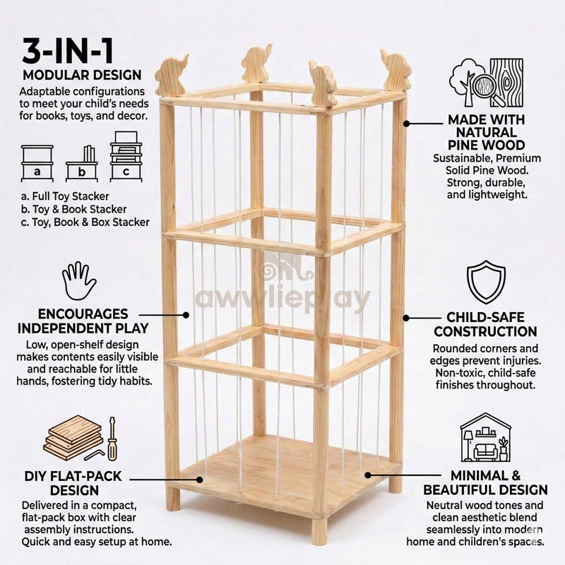 Awwlie's Stack and Store - 3 level Plush Toy storage